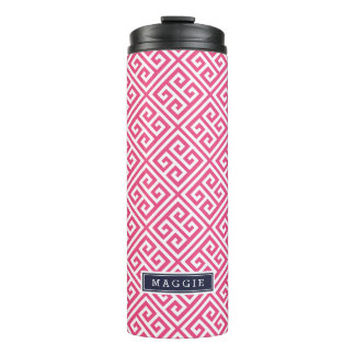 Navy Blue and Pink Greek Key Monogram Thermal Tumbler