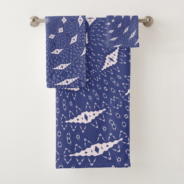 Navy Blue and Pink Mitochondria Mandala Bath Towel Set (Insitu)
