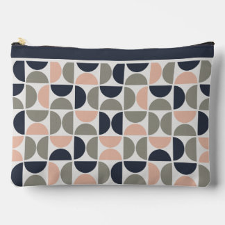 Navy Blue and Pink Retro/Mid-Century Circles Accessory Pouch