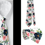 Navy Blue and Pink Roses Flowers Floral Neck Tie<br><div class="desc">Navy Blue and Dusty Blue and Pink Flowers Beautiful Flowers Floral Roses Neck Tie. Great for formal occasions and weddings!</div>
