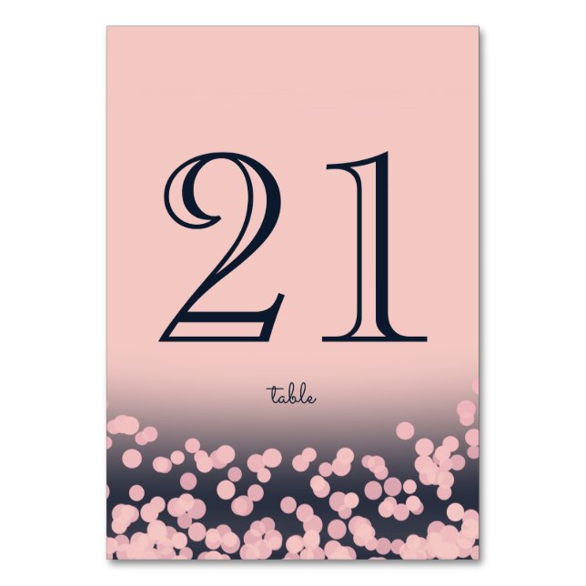 Navy Blue and Pink Sparkle Lights Table Number (Front)