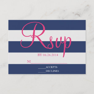 Navy Blue and Pink Stripe RSVP Card