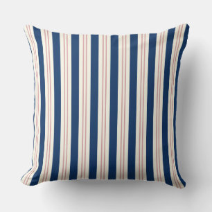 Navy Blue and Pink Striped Coastal Throw Pillow