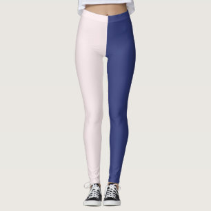 Navy Blue and Pink Vertical Color Blocks Leggings