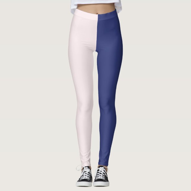 Navy Blue and Pink Vertical Color Blocks Leggings (Front)