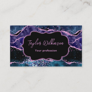 Navy Blue and Purple Glitter Ocean Agate Business Card