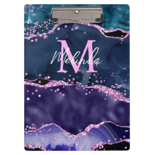 Navy Blue and Purple Glitter Ocean Agate Clipboard
