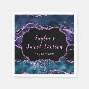 Navy Blue and Purple Ocean Agate Sweet Sixteen Napkin