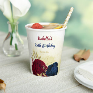  navy blue and red flowers greenery  paper cups