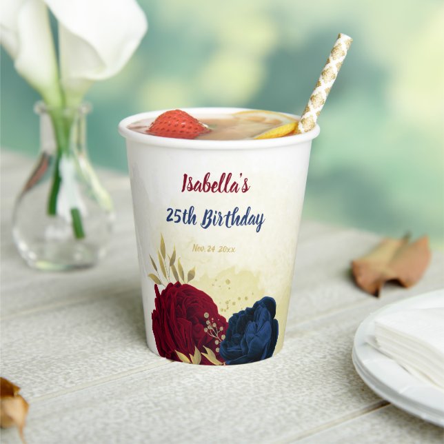  navy blue and red flowers greenery  paper cups (Insitu)