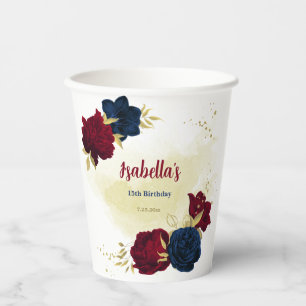  navy blue and red flowers greenery  paper cups