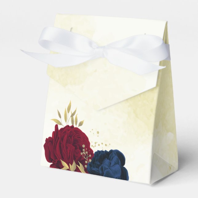  navy blue and red flowers greenery wedding favour box (Front Side)