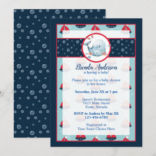 Navy Blue and Red Nautical Boy Baby Shower  Invitation