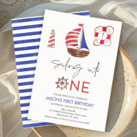 Navy Blue and Red Nautical Sail Boat 1st Birthday 