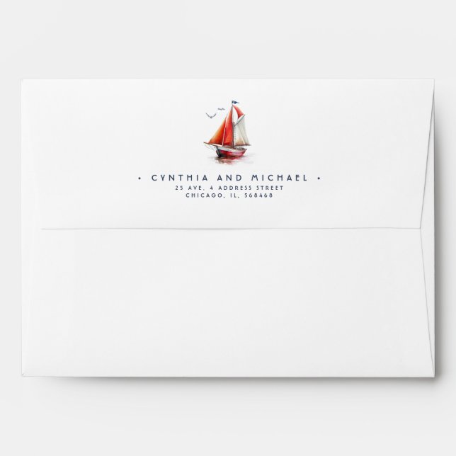 Navy Blue and Red Nautical Sailboat  Envelope (Back (Top Flap))