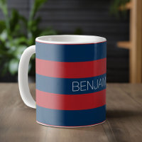 Navy Blue and Red Rugby Stripes with Custom Name