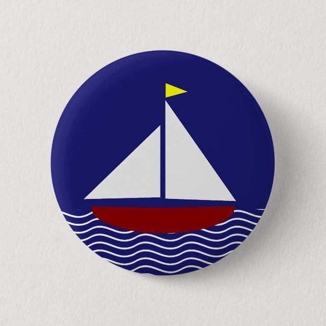 Navy Blue and Red Sailboat Design 6 Cm Round Badge (Front)