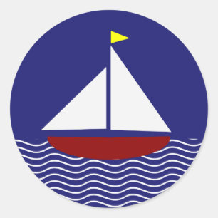 Navy Blue and Red Sailboat Design Classic Round Sticker