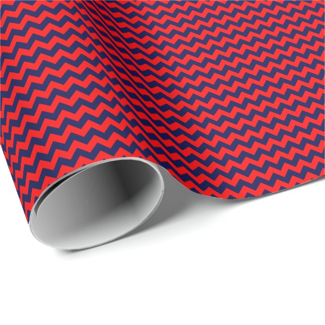 Navy Blue and Red Small Chevron Wrapping Paper (Roll Corner)