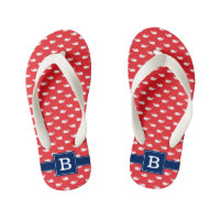Navy Blue and Red Whales Square Monogram