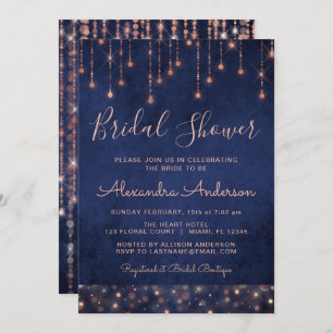 Navy Blue and Rose Gold Bridal Shower Invitation