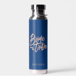 Navy Blue and Rose Gold Bride Tribe Bachelorette Water Bottle<br><div class="desc">This simple elegant Navy blue and Rose Gold water bottle with custom name can make a perfect bachelorette gift! Personalise it easily with your name. You can also change background colour,  just click on "Edit using design tool".</div>
