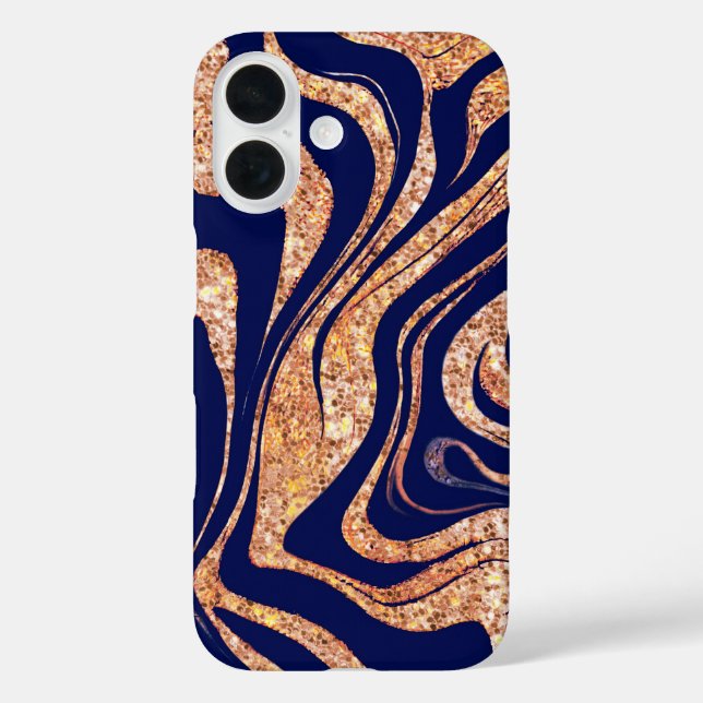   Navy Blue And Rose Gold Glitter Zebra Monogram Case-Mate iPhone Case (Back)