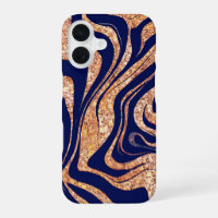 Navy Blue And Rose Gold Glitter Zebra Monogram