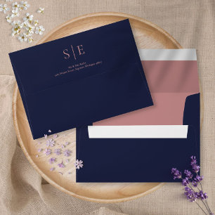 Navy Blue And Rose Gold Monogram Return Address Envelope