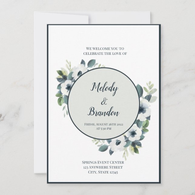 Navy Blue and Sage Invitation (Front)