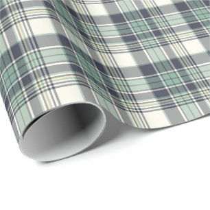Navy Blue and Seafoam Coastal Plaid Pattern Wrapping Paper