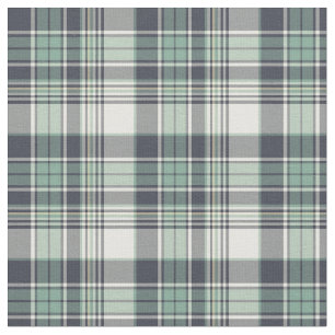 Navy Blue and Seafoam Green Coastal Plaid Fabric