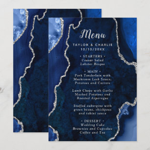 Navy Blue and Silver Agate Wedding Menu