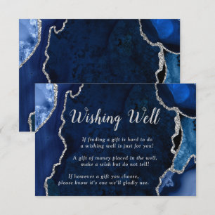 Navy Blue and Silver Agate Wedding Wishing Well Enclosure Card