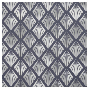 Navy Blue and Silver Art Deco Diamond Pattern Fabric