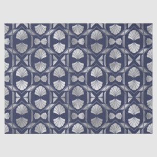 Navy Blue and Silver Art Deco Shell Pattern Tissue Paper