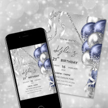 Navy Blue and Silver Birthday Party Invitation