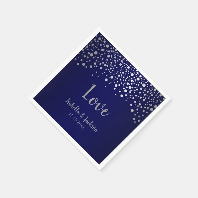 Navy Blue and Silver Confetti Dots Napkin (Corner)
