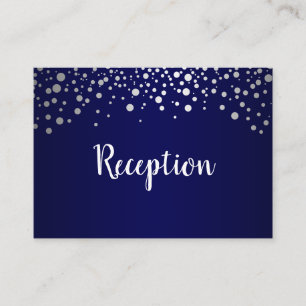 Navy Blue and Silver Confetti Dots - Reception Enclosure Card