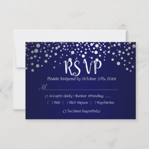 Navy Blue and Silver Confetti Dots - RSVP Card