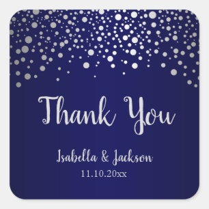 Navy Blue and Silver Confetti Dots - Square Sticker