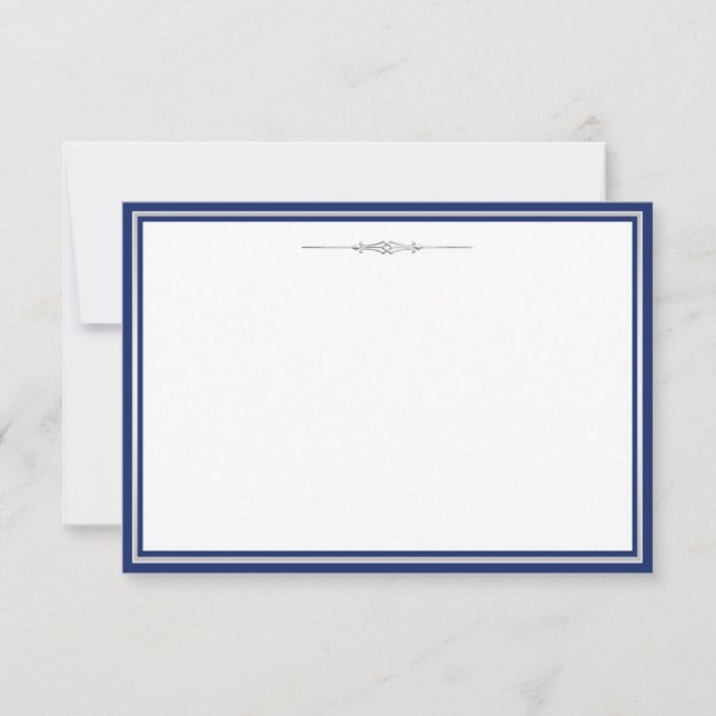 Navy Blue and Silver Damask Invitation Template (Front)