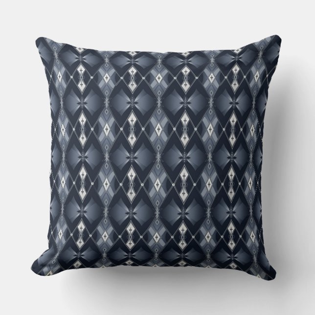 Navy blue and silver diamond pattern cushion (Front)