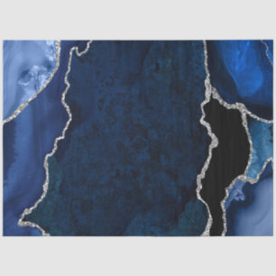Navy Blue and Silver Faux Glitter Agate Tissue Paper