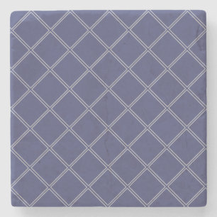 Navy Blue and Silver Geometric Diamond Pattern Stone Coaster