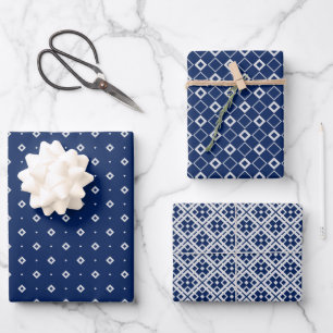 Navy Blue and Silver Geometric Shapes Wrapping Paper Sheet