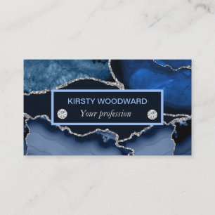 Navy Blue and Silver Glitter Agate Business Card