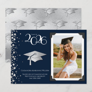 Navy Blue and Silver Graduation Announcement Photo