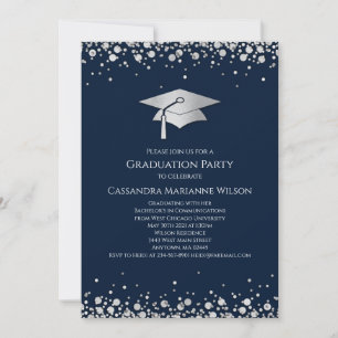 Navy Blue and Silver Graduation Invitation