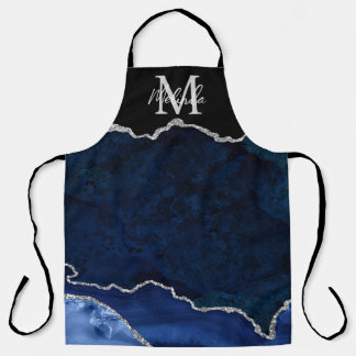 Navy Blue and Silver Marble Agate Apron
